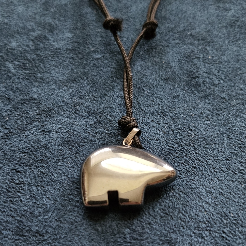 Hematite Bear Pendant Charm Necklace